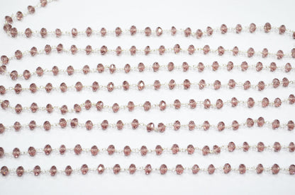 Rosewood Pink Hydro Quartz Rondelle Shape Rosary Beaded Chain , 6 - 6.25 mm , RB-5688