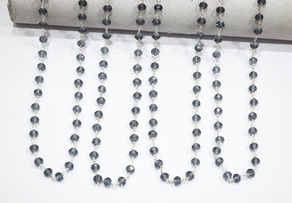 London Blue Hydro Quartz Faceted Rondelle Shape Rosary Beaded Chain , 5.50 - 6 mm , RB-5689