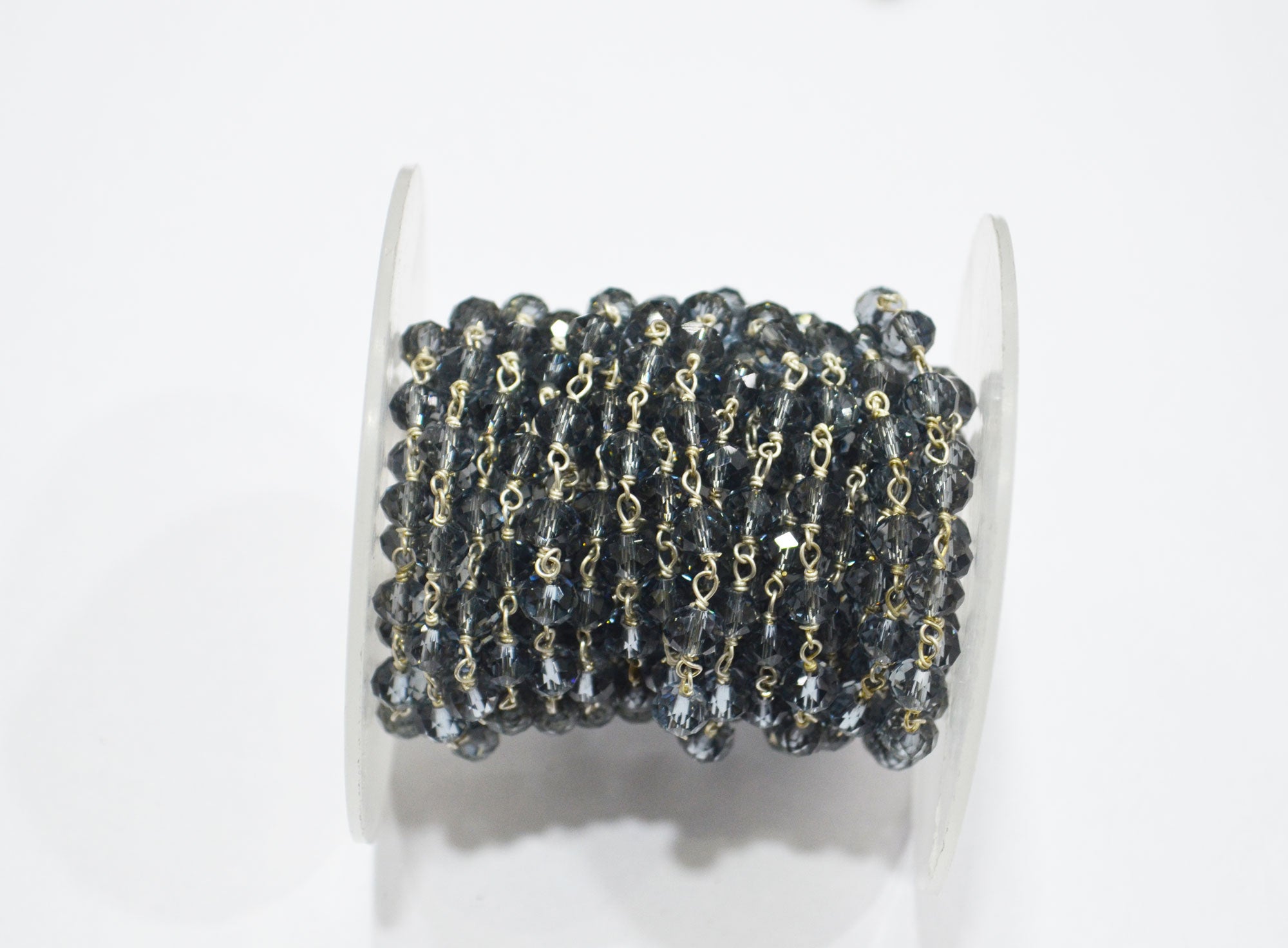 London Blue Hydro Quartz Faceted Rondelle Shape Rosary Beaded Chain , 5.50 - 6 mm , RB-5689