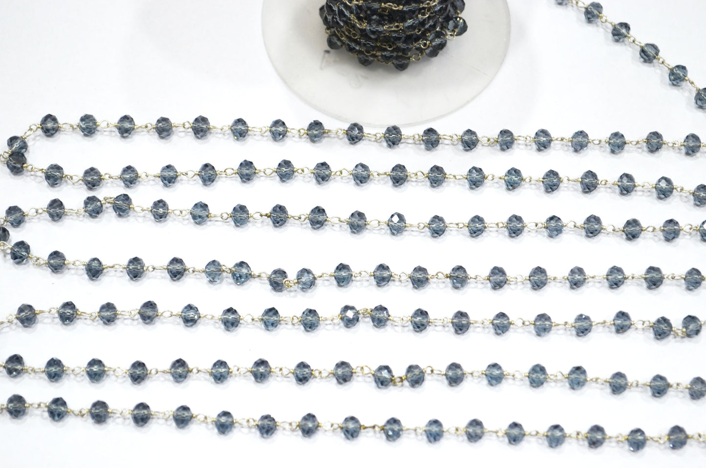 London Blue Hydro Quartz Faceted Rondelle Shape Rosary Beaded Chain , 5.50 - 6 mm , RB-5689