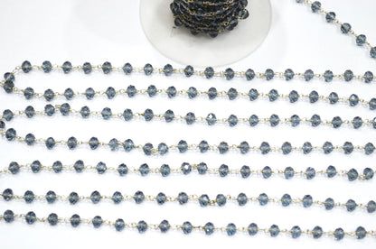 London Blue Hydro Quartz Faceted Rondelle Shape Rosary Beaded Chain , 5.50 - 6 mm , RB-5689