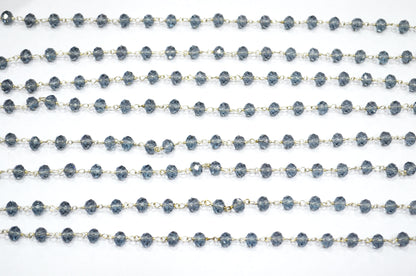 London Blue Hydro Quartz Faceted Rondelle Shape Rosary Beaded Chain , 5.50 - 6 mm , RB-5689
