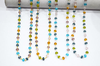 Multi Hydro Quartz Faceted Rondelle Shape Rosary Beaded Chain , 5.50 - 6 mm , RB-5690