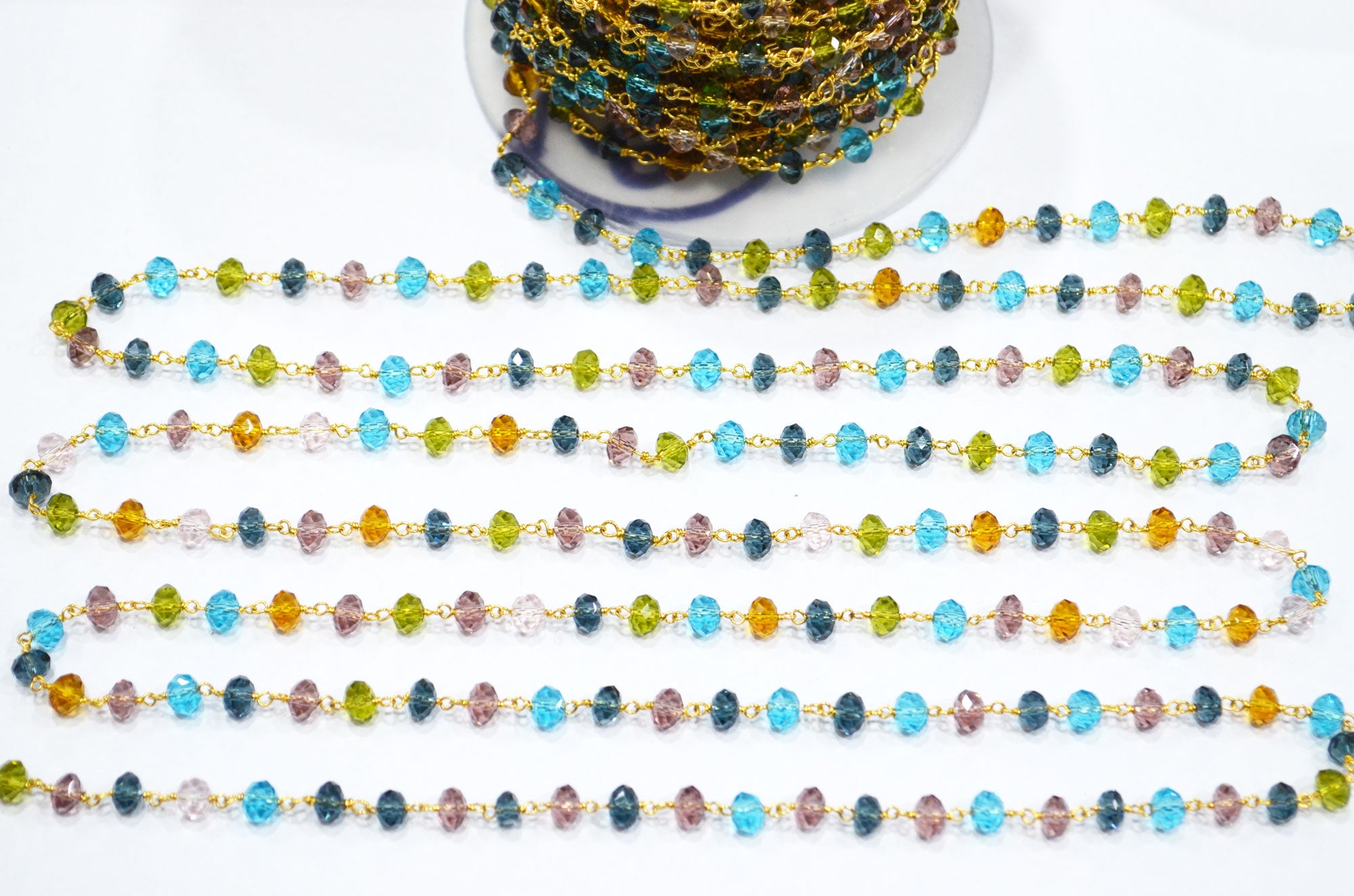 Multi Hydro Quartz Faceted Rondelle Shape Rosary Beaded Chain , 5.50 - 6 mm , RB-5690