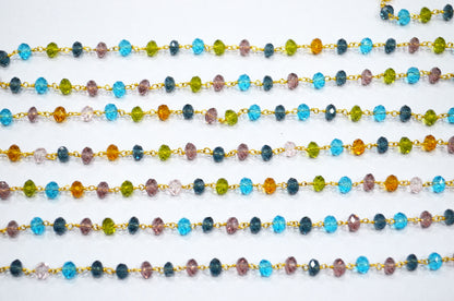 Multi Hydro Quartz Faceted Rondelle Shape Rosary Beaded Chain , 5.50 - 6 mm , RB-5690