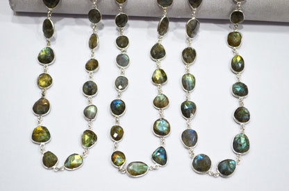 Natural Labradorite Faceted Free Form Shape Connector Chain , 9 - 11 mm , RB-5691