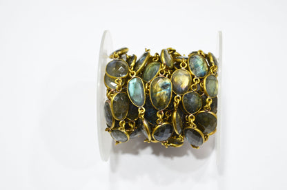 Natural Labradorite Faceted Free Form Shape Connector Chain , 9 - 11 mm , RB-5691