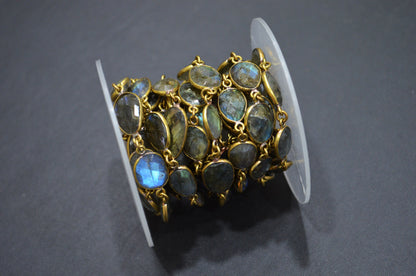 Natural Labradorite Faceted Free Form Shape Connector Chain , 9 - 11 mm , RB-5691