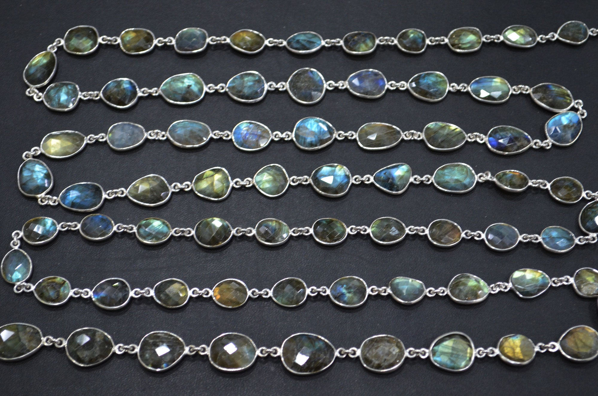 Natural Labradorite Faceted Free Form Shape Connector Chain , 9 - 11 mm , RB-5691