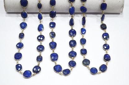 Lapis Lazuli Faceted Slice Shape Connector Chain , 11 - 15 mm , RB-5692