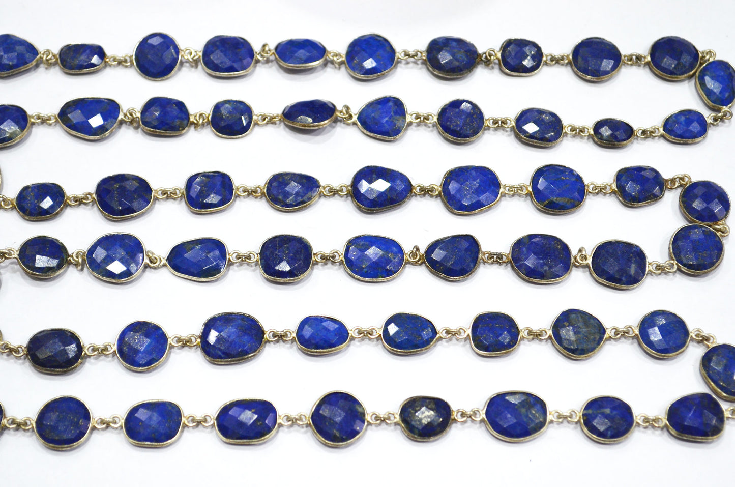 Lapis Lazuli Faceted Slice Shape Connector Chain , 11 - 15 mm , RB-5692