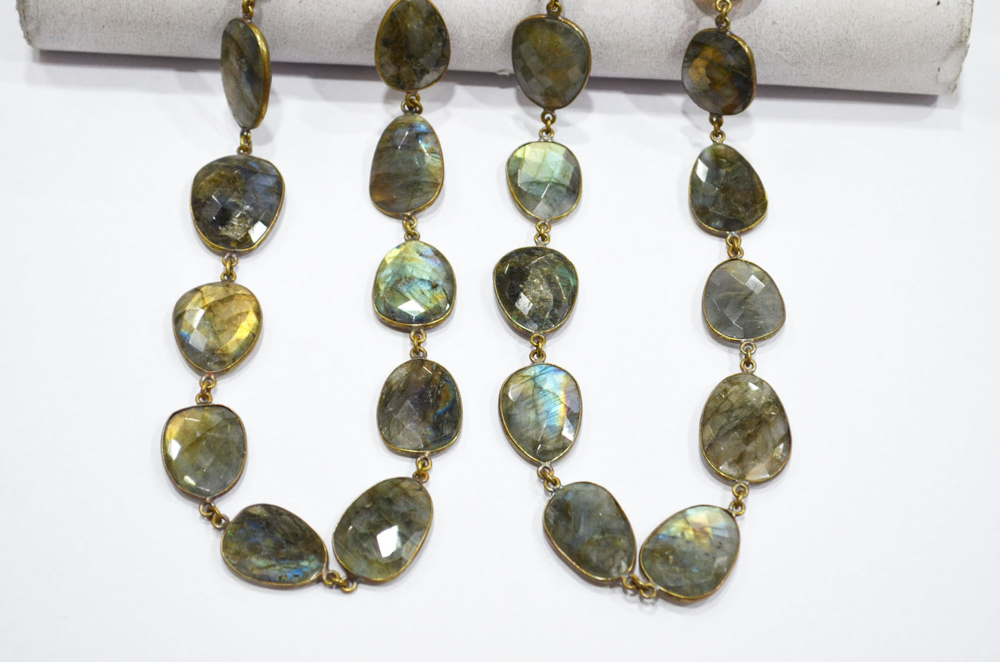 Natural Labradorite Faceted Free Form Shape Connector Chain , 17 - 24 mm , RB-5694