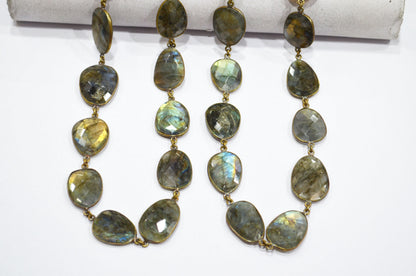Natural Labradorite Faceted Free Form Shape Connector Chain , 17 - 24 mm , RB-5694