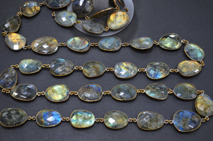 Natural Labradorite Faceted Free Form Shape Connector Chain , 17 - 24 mm , RB-5694