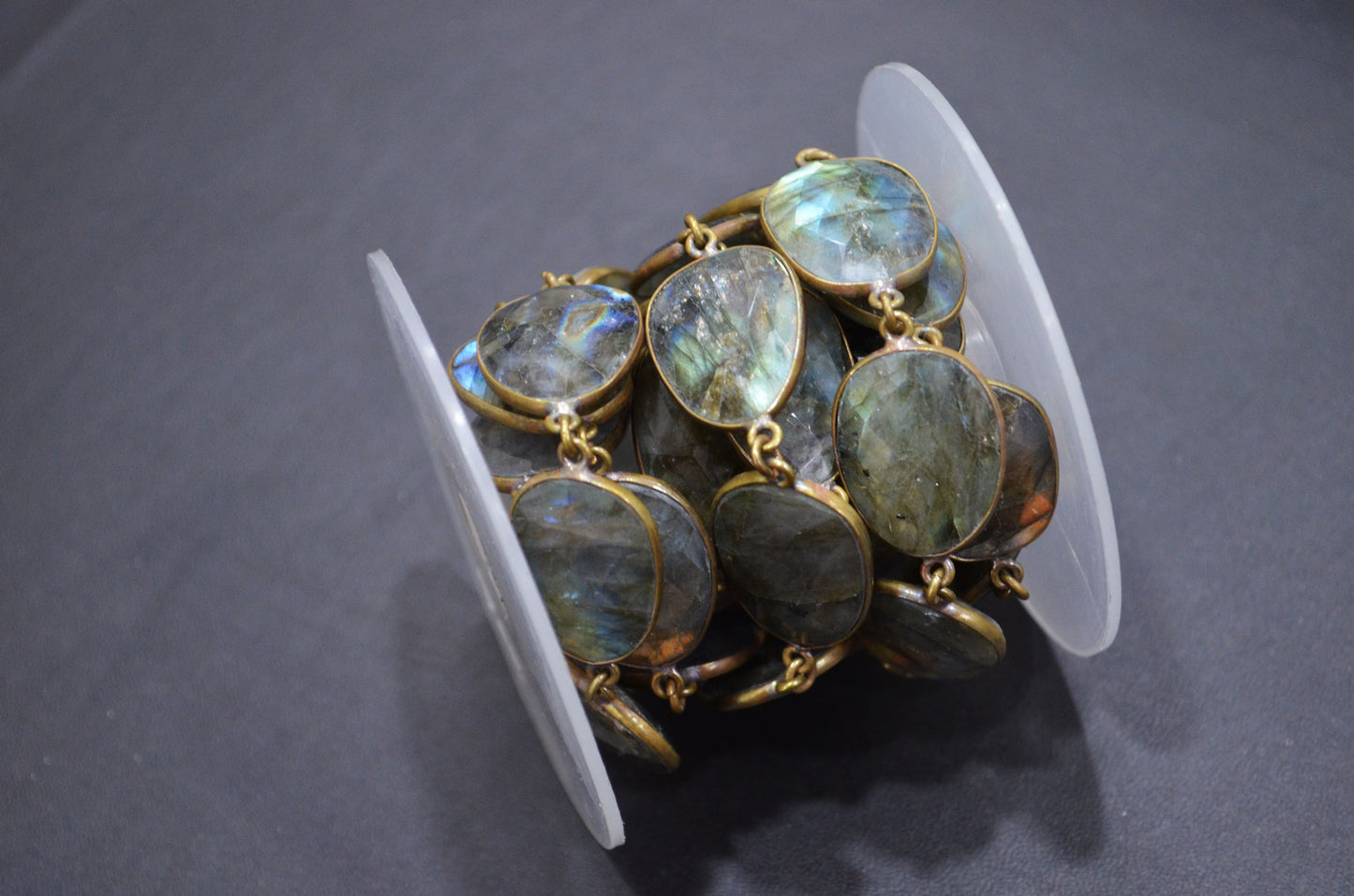 Natural Labradorite Faceted Free Form Shape Connector Chain , 17 - 24 mm , RB-5694