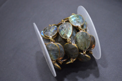 Natural Labradorite Faceted Free Form Shape Connector Chain , 17 - 24 mm , RB-5694