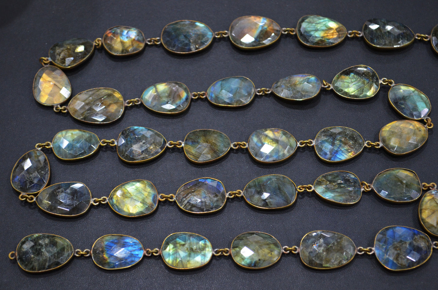 Natural Labradorite Faceted Free Form Shape Connector Chain , 17 - 24 mm , RB-5694