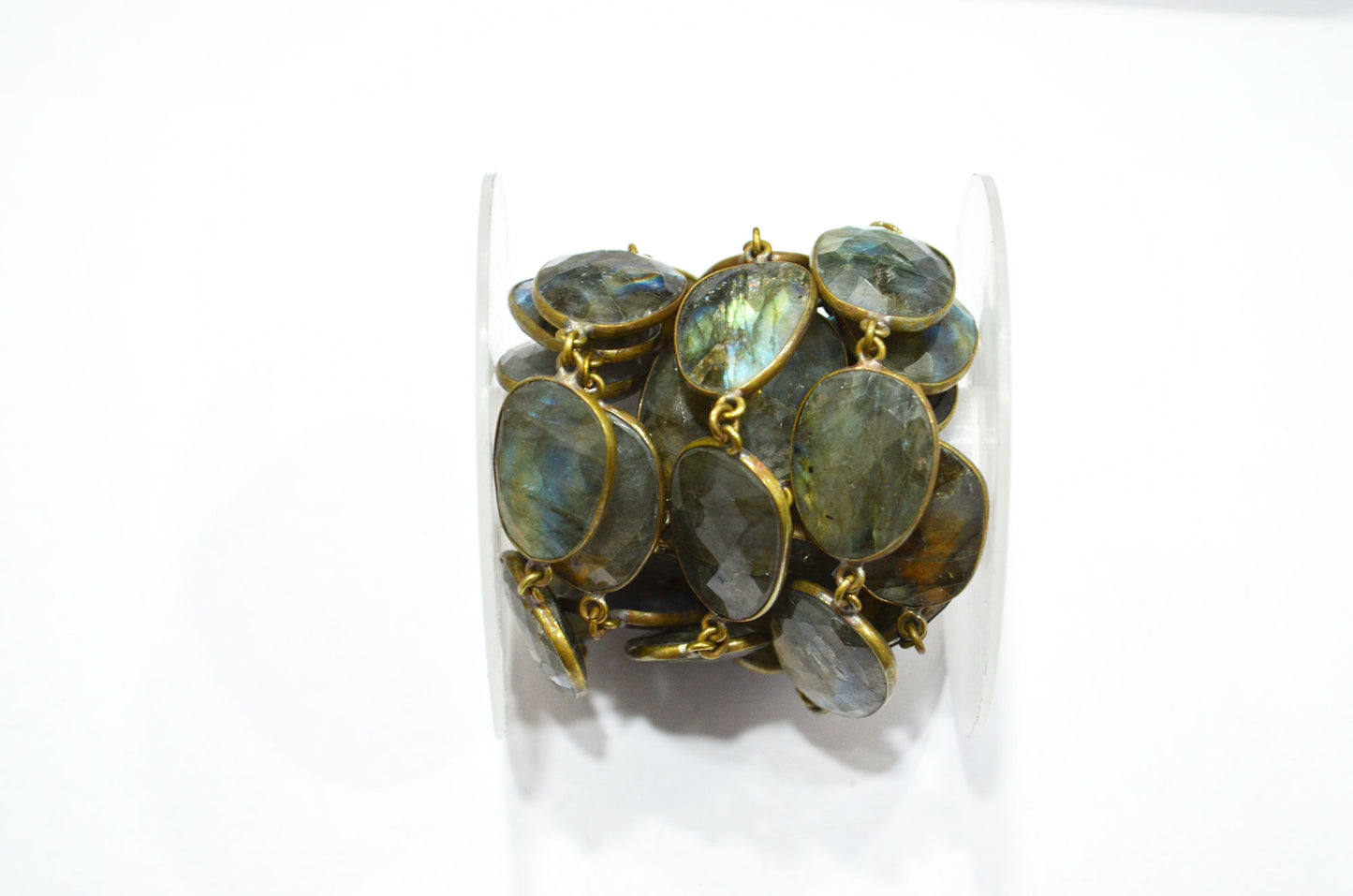 Natural Labradorite Faceted Free Form Shape Connector Chain , 17 - 24 mm , RB-5694