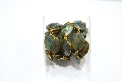 Natural Labradorite Faceted Free Form Shape Connector Chain , 17 - 24 mm , RB-5694