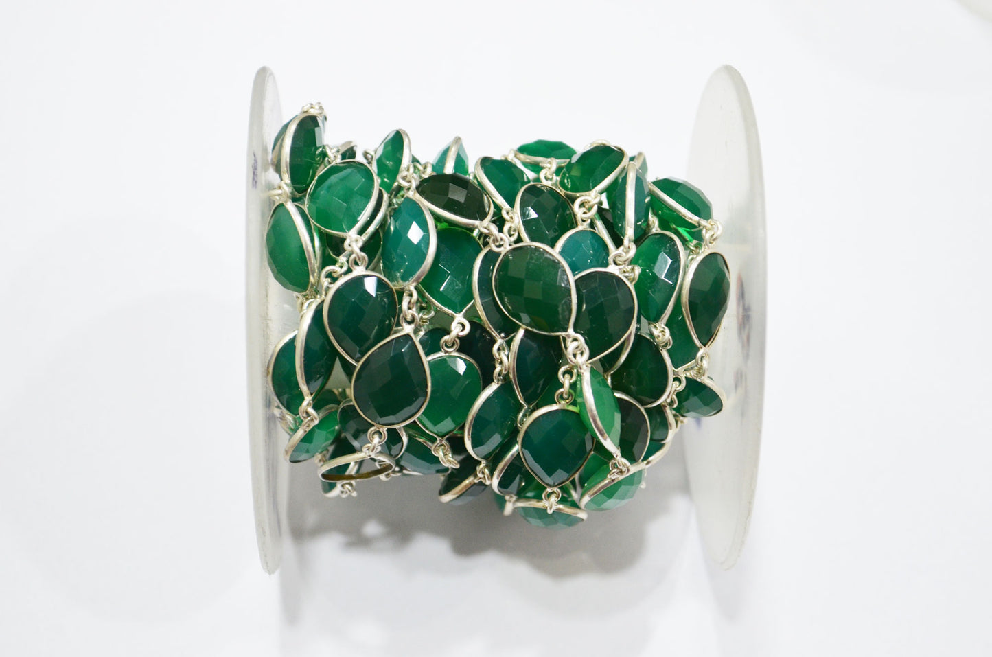 Green Onyx Faceted Pear Shape Connector Chain , 15 - 16 mm , RB-5695