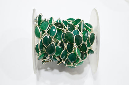 Green Onyx Faceted Pear Shape Connector Chain , 15 - 16 mm , RB-5695