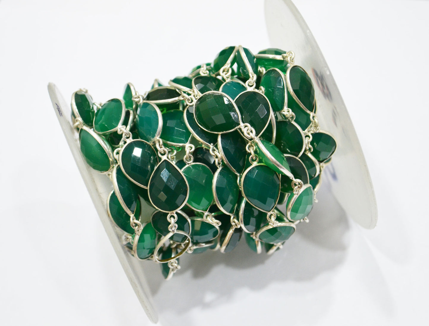 Green Onyx Faceted Pear Shape Connector Chain , 15 - 16 mm , RB-5695