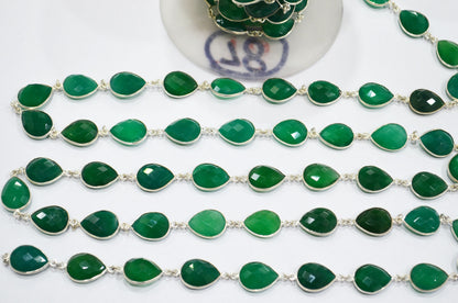Green Onyx Faceted Pear Shape Connector Chain , 15 - 16 mm , RB-5695