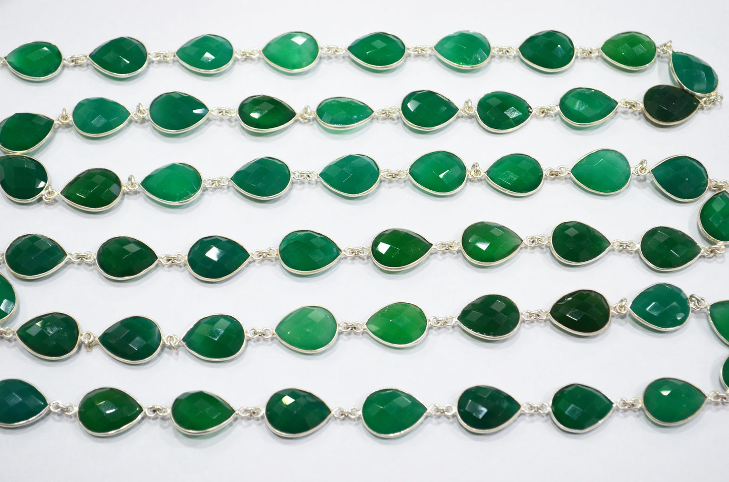 Green Onyx Faceted Pear Shape Connector Chain , 15 - 16 mm , RB-5695