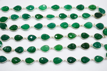 Green Onyx Faceted Pear Shape Connector Chain , 15 - 16 mm , RB-5695