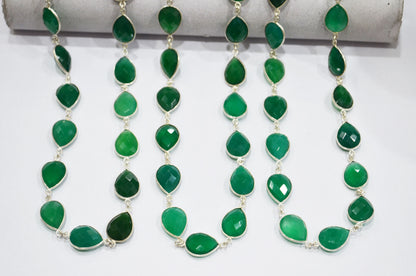 Green Onyx Faceted Pear Shape Connector Chain , 15 - 16 mm , RB-5695