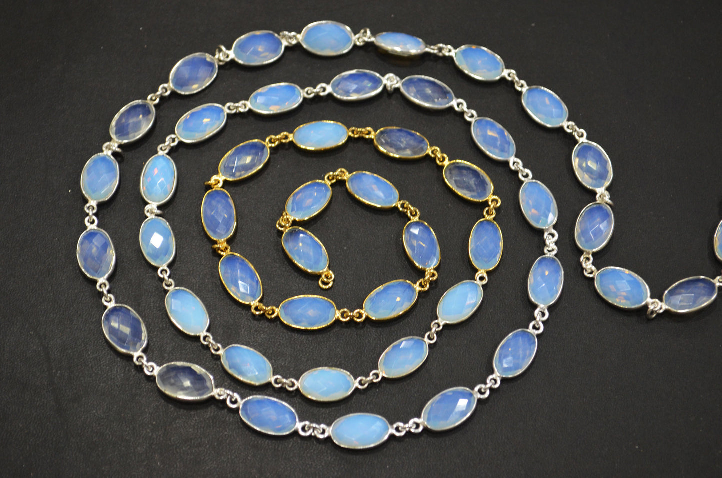 Opalite Hydro Quartz Faceted Oval Shape Connector Chain , 9x14 mm , RB-5696