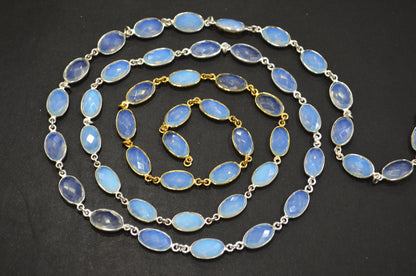 Opalite Hydro Quartz Faceted Oval Shape Connector Chain , 9x14 mm , RB-5696