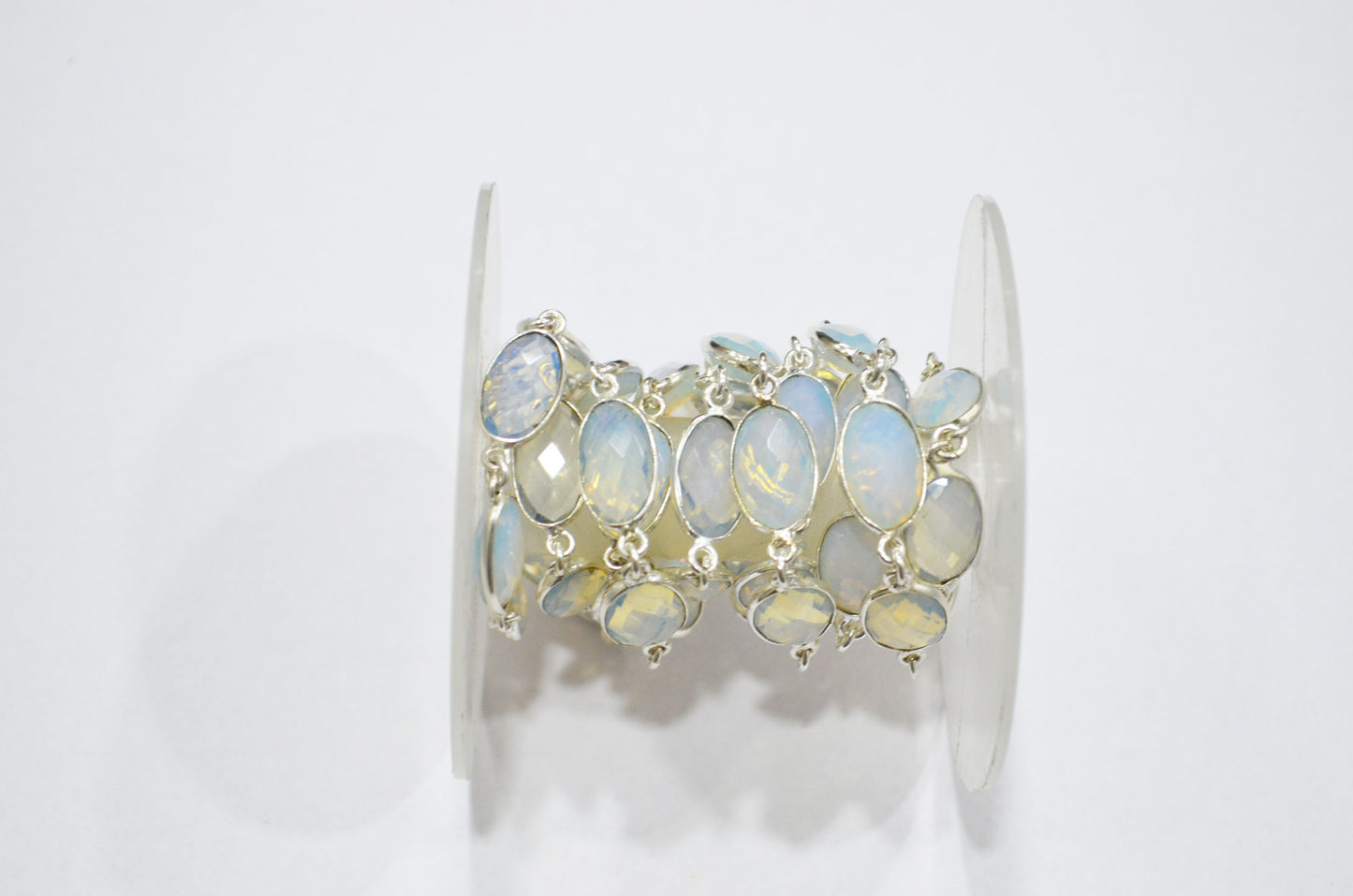 Opalite Hydro Quartz Faceted Oval Shape Connector Chain , 9x14 mm , RB-5696