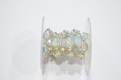 Opalite Hydro Quartz Faceted Oval Shape Connector Chain , 9x14 mm , RB-5696