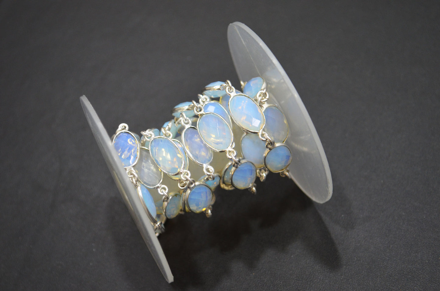 Opalite Hydro Quartz Faceted Oval Shape Connector Chain , 9x14 mm , RB-5696