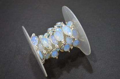 Opalite Hydro Quartz Faceted Oval Shape Connector Chain , 9x14 mm , RB-5696