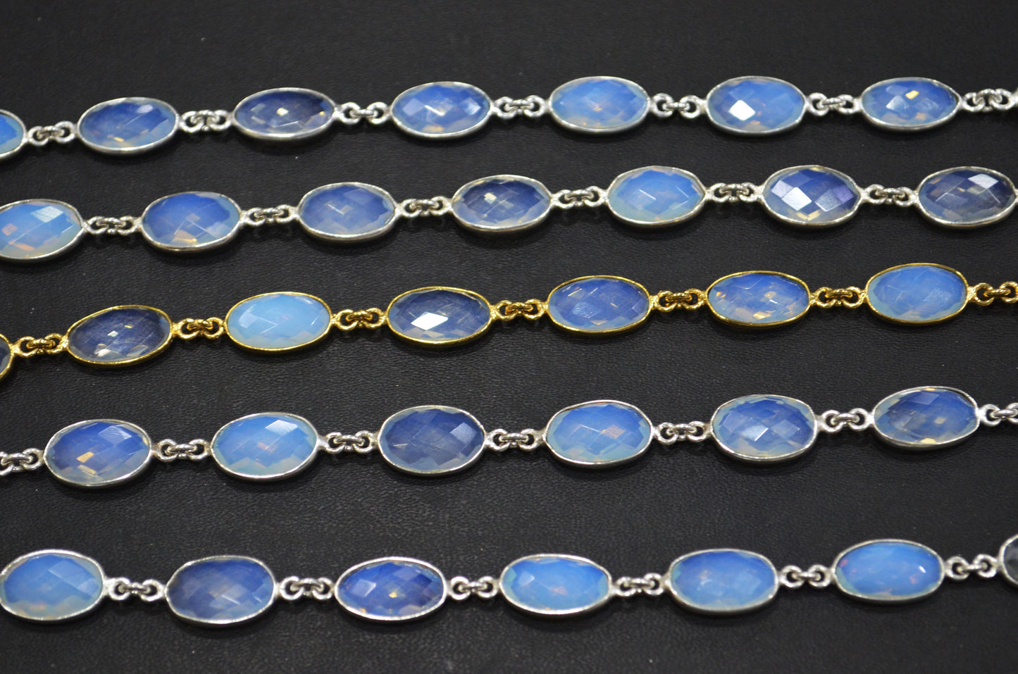 Opalite Hydro Quartz Faceted Oval Shape Connector Chain , 9x14 mm , RB-5696
