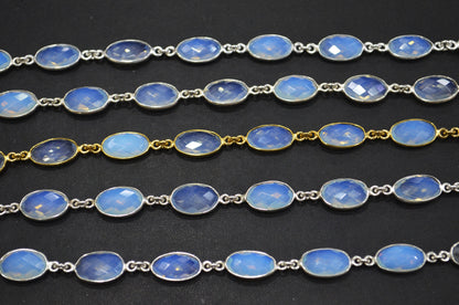 Opalite Hydro Quartz Faceted Oval Shape Connector Chain , 9x14 mm , RB-5696