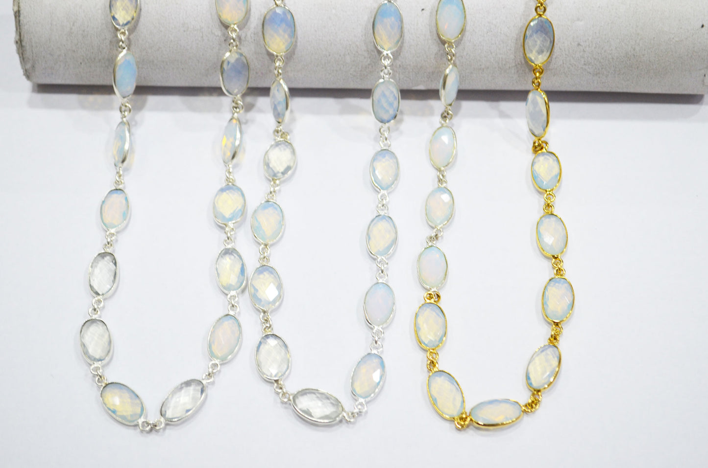 Opalite Hydro Quartz Faceted Oval Shape Connector Chain , 9x14 mm , RB-5696