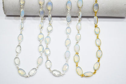 Opalite Hydro Quartz Faceted Oval Shape Connector Chain , 9x14 mm , RB-5696