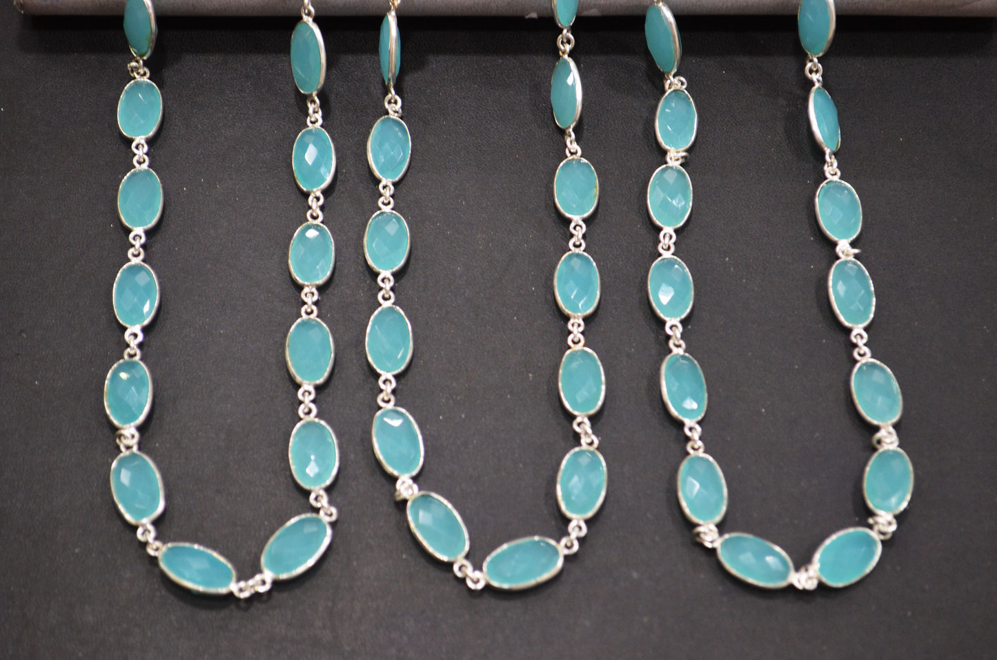 Aqua Blue Hydro Quartz Faceted Oval Shape Connector Chain , 9x13 mm , RB-5698