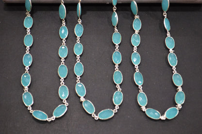 Aqua Blue Hydro Quartz Faceted Oval Shape Connector Chain , 9x13 mm , RB-5698