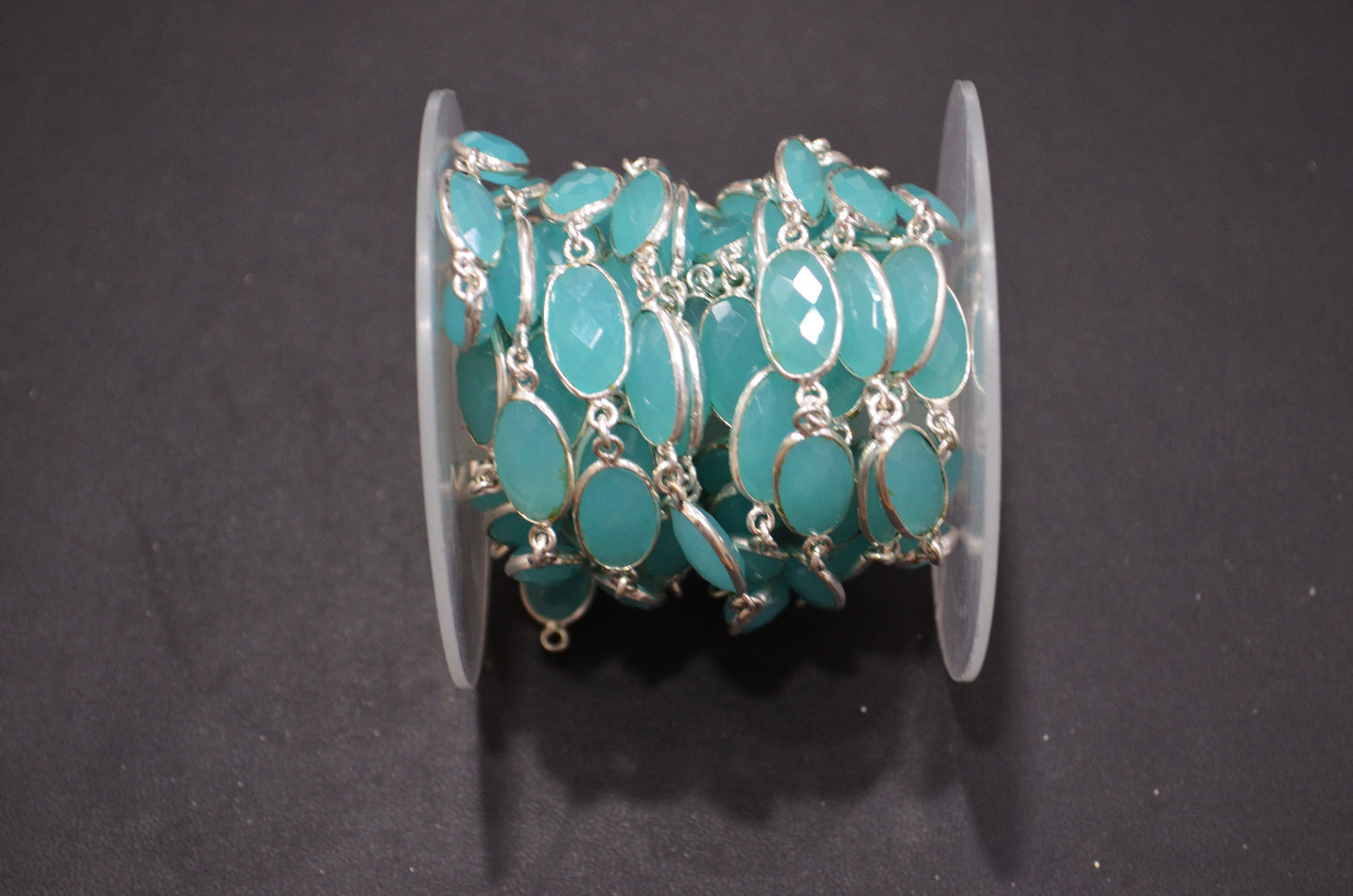 Aqua Blue Hydro Quartz Faceted Oval Shape Connector Chain , 9x13 mm , RB-5698