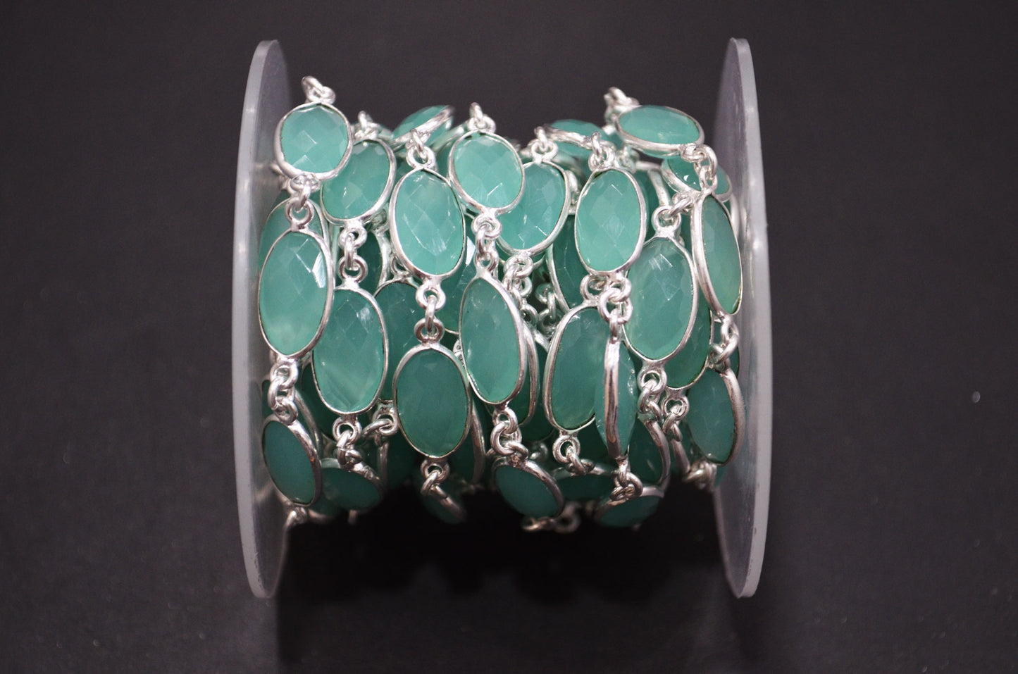 Turquoise Color Hydro Quartz Faceted Oval Shape Connector Chain , 9x13 mm , RB-5699