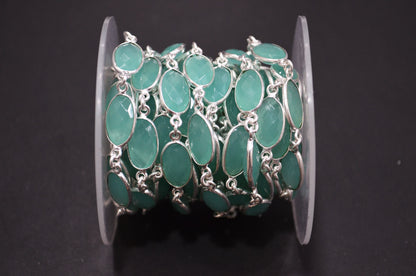 Turquoise Color Hydro Quartz Faceted Oval Shape Connector Chain , 9x13 mm , RB-5699