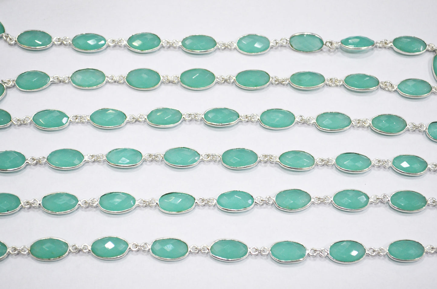 Turquoise Color Hydro Quartz Faceted Oval Shape Connector Chain , 9x13 mm , RB-5699
