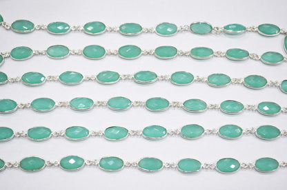 Turquoise Color Hydro Quartz Faceted Oval Shape Connector Chain , 9x13 mm , RB-5699