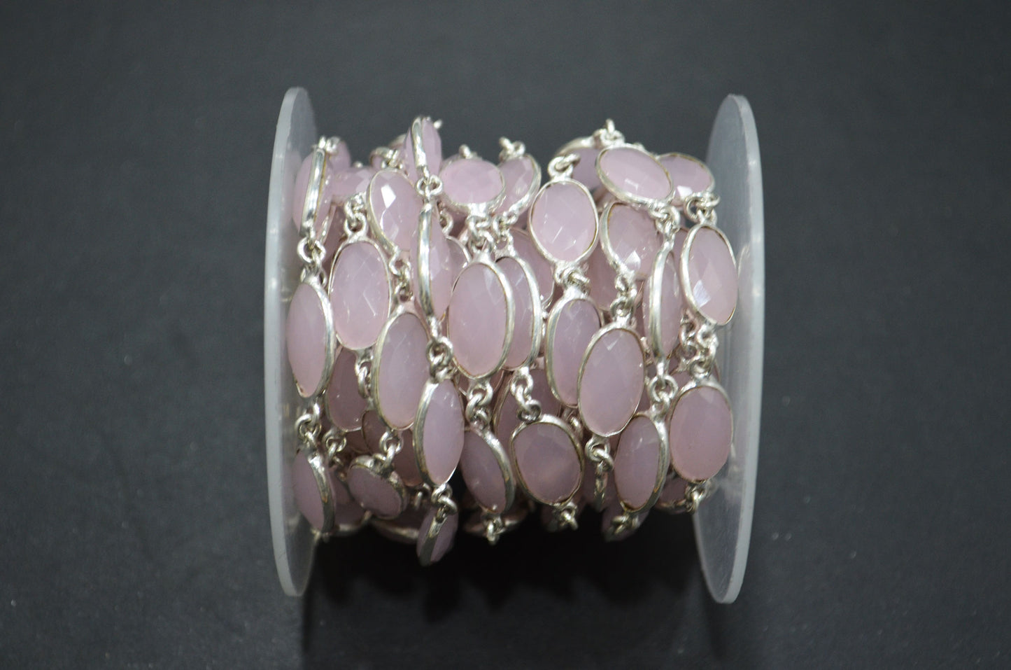 Rose Quartz Hydro Quartz Faceted Oval Shape Connector Chain , 9x13 mm , RB-5701