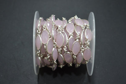 Rose Quartz Hydro Quartz Faceted Oval Shape Connector Chain , 9x13 mm , RB-5701