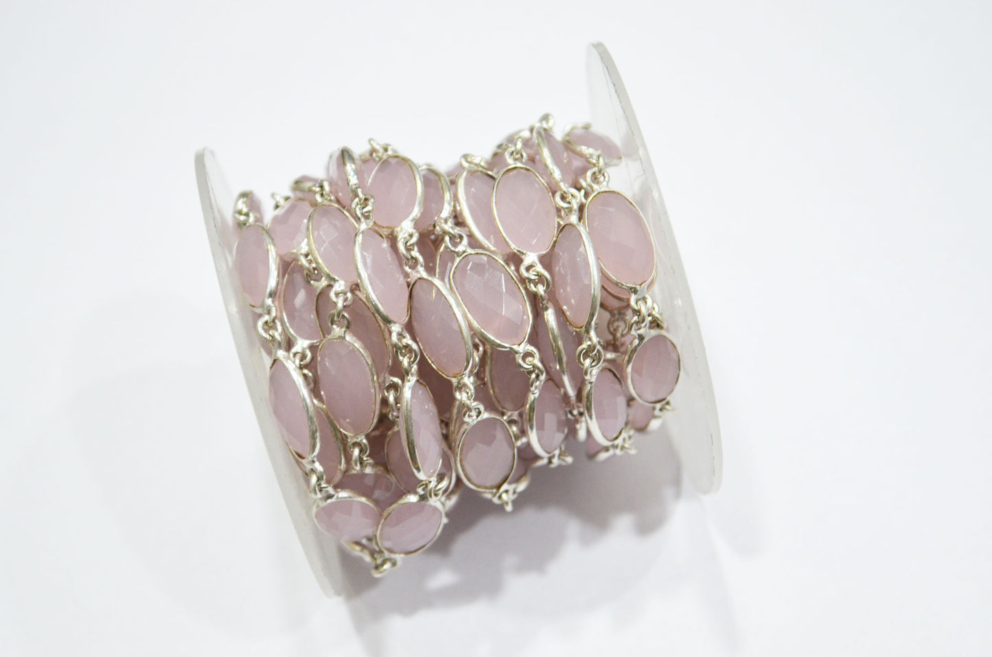 Rose Quartz Hydro Quartz Faceted Oval Shape Connector Chain , 9x13 mm , RB-5701